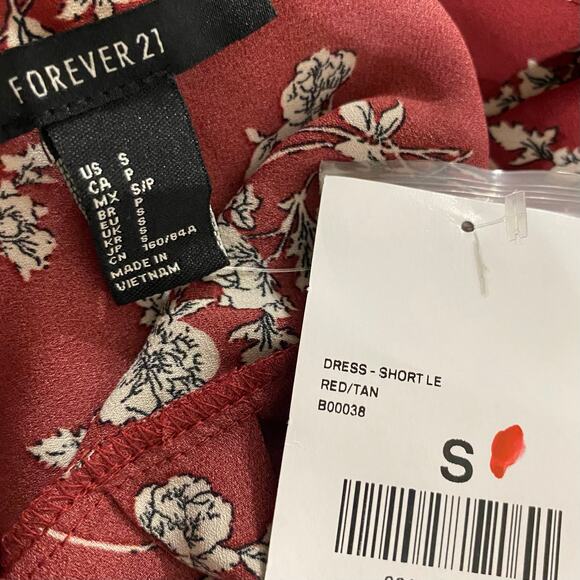 FOREVER 21 NWT Floral Optional Tie Waist Mini Tunic Dress Size Small Red - Picture 5 of 5